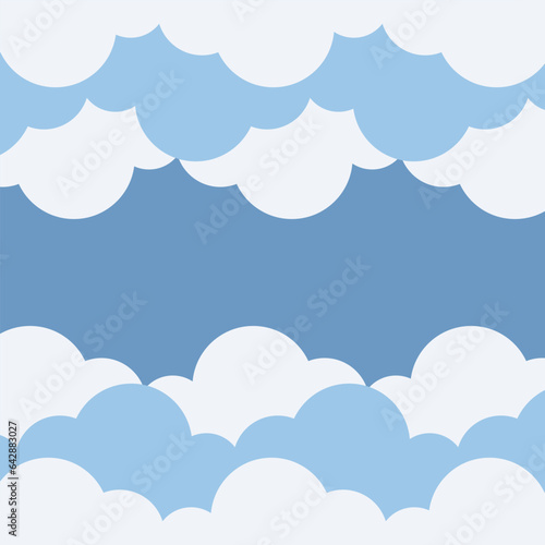 Clouds frame flat, Blue semicircular clouds template childrens background poster banner. Vector illustration.