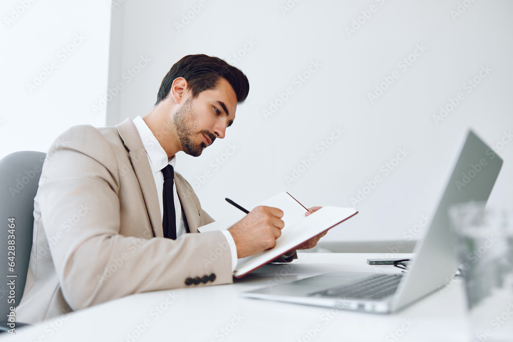 Office holding company suit document paper occupation businessman laptop planning happy Office holding company suit document paper occupation businessman laptop planning happy
