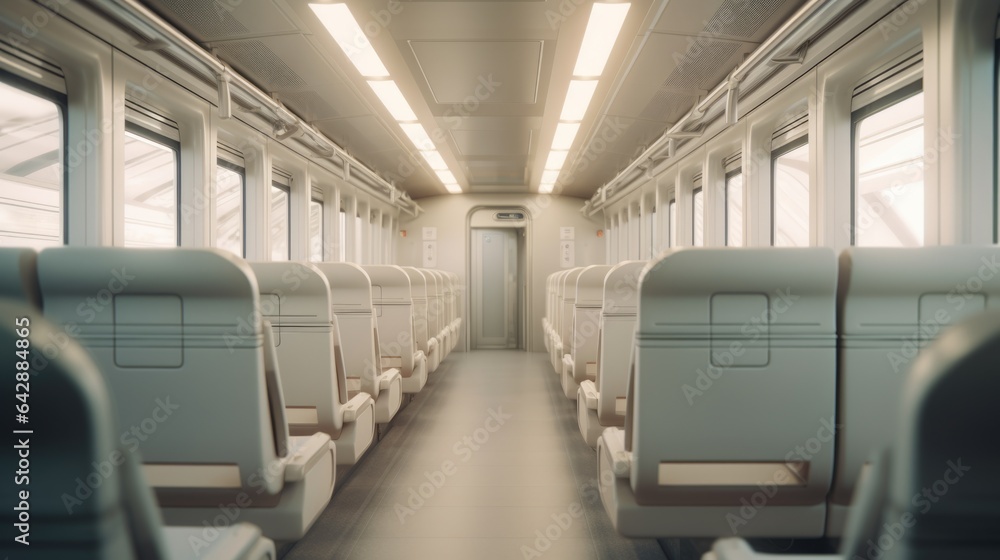 Obraz premium A view of the inside of a train car. Digital image.