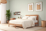 Coastal Style Bedroom: Rattan Furniture and Empty Frames Home Mockup. Generative AI.