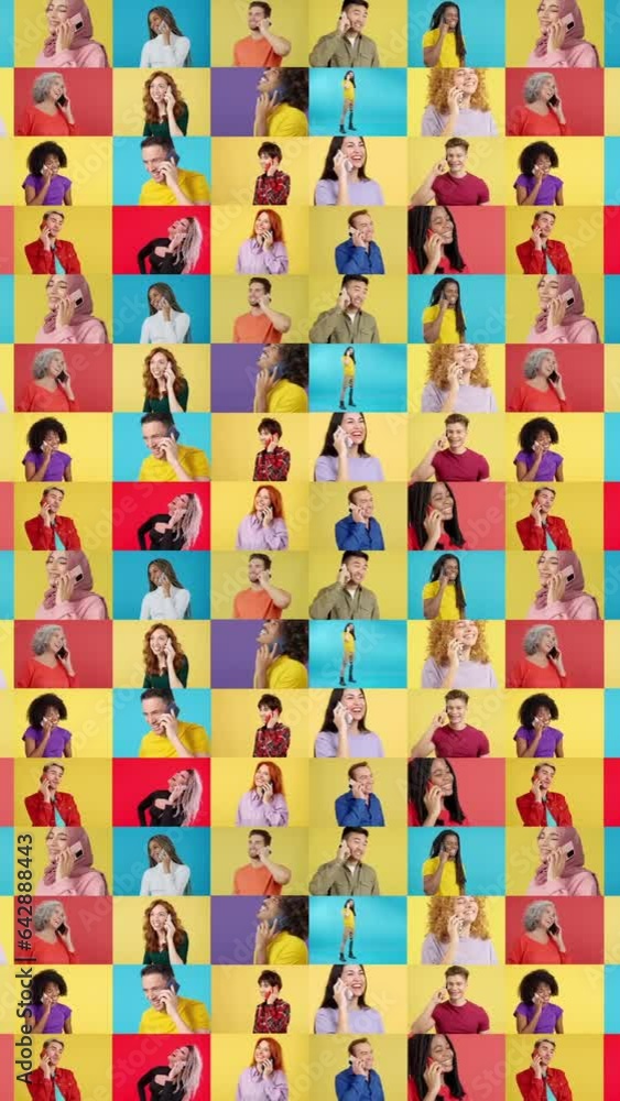 Infinite mosaic of happy people talking to the mobile Infinite mosaic of happy people talking to the mobile