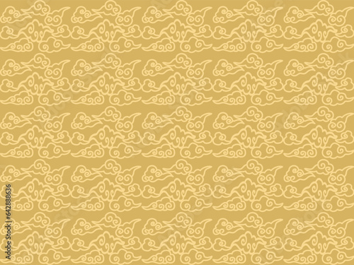 Seamless pattern of Chinese curly golden clouds and curves. Repeatable texture Oriental Asian endless background
