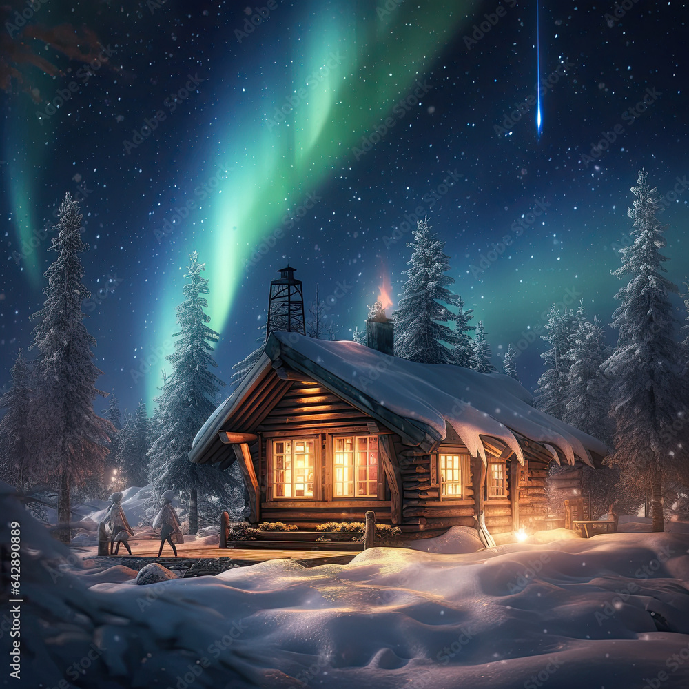 Fototapeta premium Glowing Stars Illuminate Frozen Winter Landscape