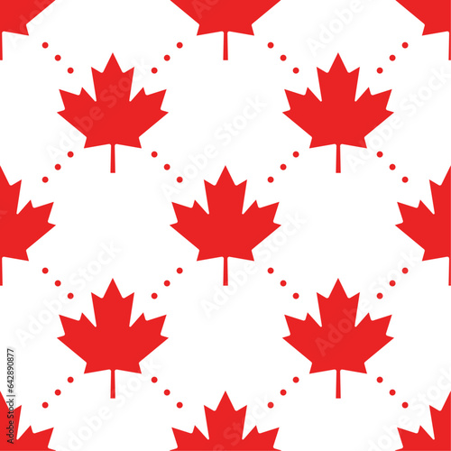 Canadian vector seamless pattern. Red maple leaves and dots on white background. Best for textile, wallpapers, decoration, wrapping paper, package and web design.