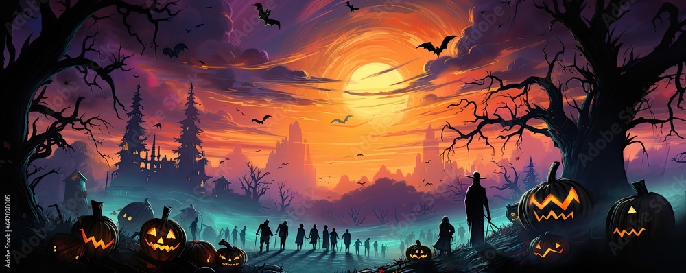halloween scene with bats