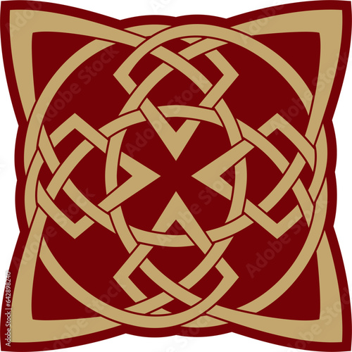 Vector gold and red celtic knot. Ornament of ancient European peoples. The sign and symbol of the Irish, Scots, Britons, Franks.