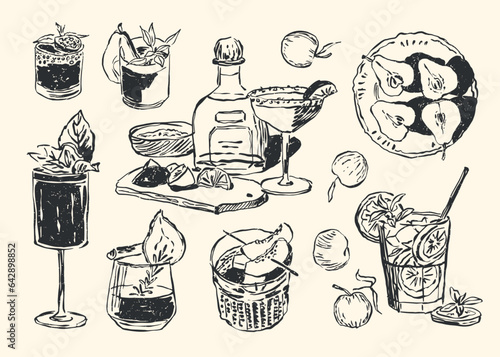 Cocktails vector illustration set for brand identity, logo design, banners, poster design, greeting cards