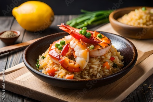 king prawns cooked with rice generated by AI tool