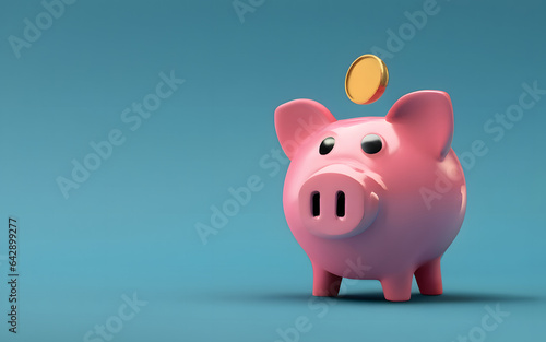 piggy bank on with coin on blue background. Saving investment banking concept.