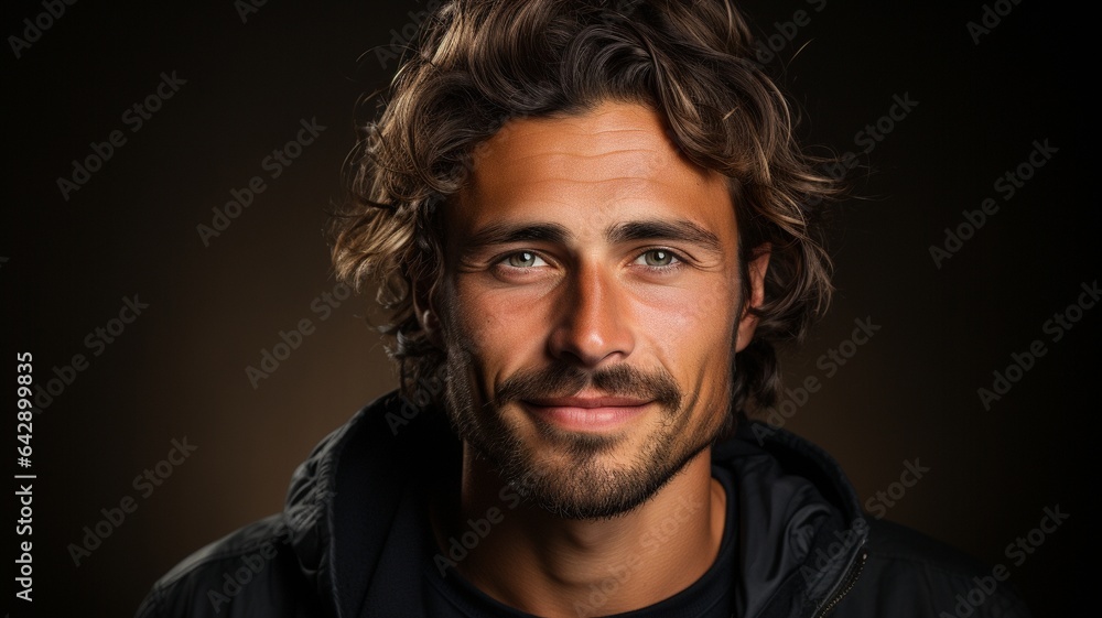 Beautiful male: A handsome young man beams in a studio..