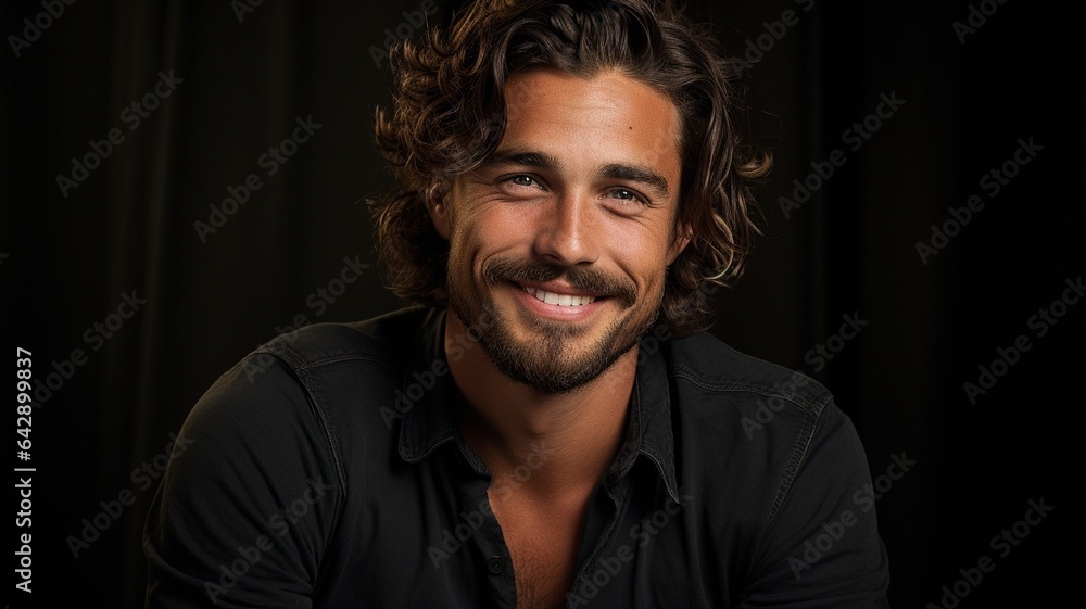 Obraz premium Beautiful male: A handsome young man beams in a studio..