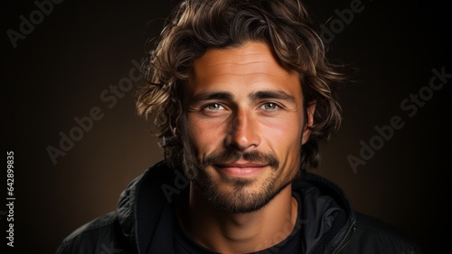 Beautiful male: A handsome young man beams in a studio..