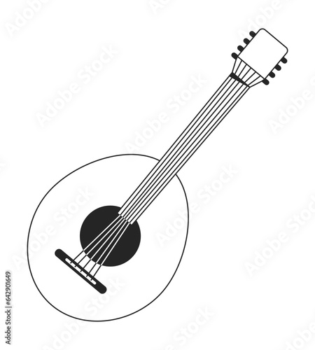 Domra musical instrument flat monochrome isolated vector object. String instrument. Creative hobby. Editable black and white line art drawing. Simple outline spot illustration for web graphic design