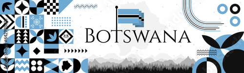 The Botswana Independence Day abstract banner design with flag and map. Flag color theme geometric pattern retro modern Illustration design. Sky blue and black color template.