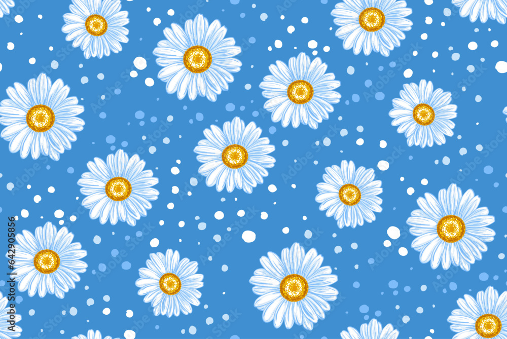 Obraz premium Hand drawn daisies on a blue background