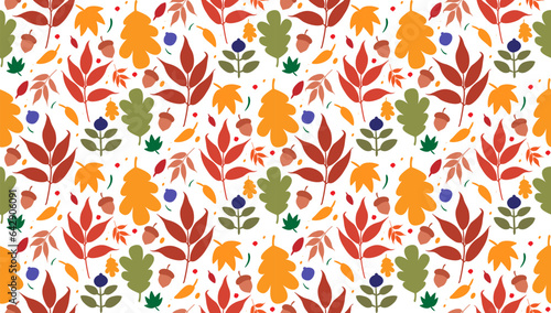 Seamless forest patterns with acorns and autumn leaves