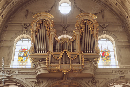 Beautiful decorated Pipe organ in the St Michael Church Munich photo