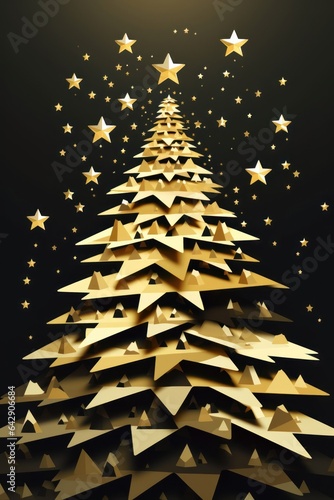Golden Christmas tree with stars © Evarelle