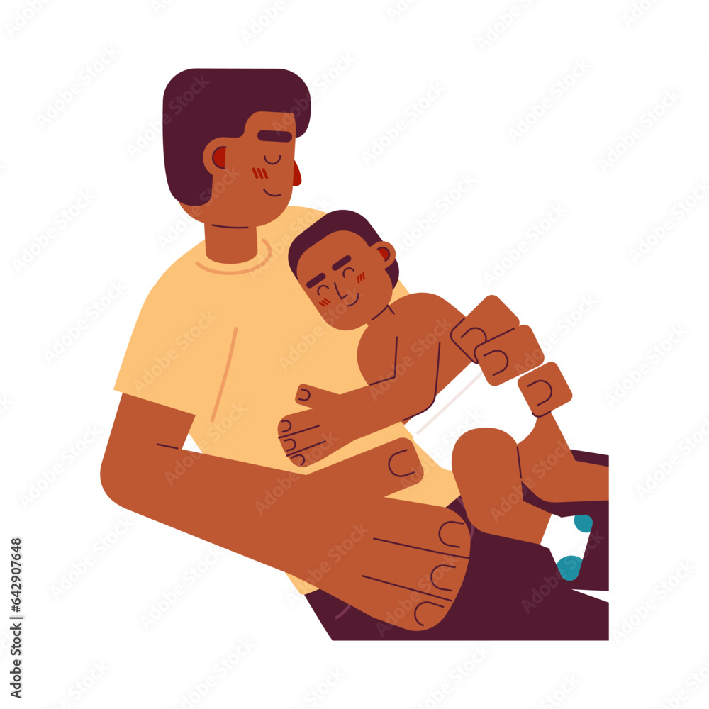 Skin to skin sleeping flat concept vector spot illustration. Bond between father and child. Fatherhood 2D cartoon characters on white for web UI design. Parenting isolated editable creative hero image