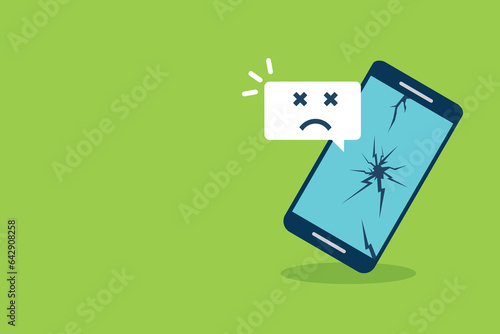 Broken smartphone with sad smile. Broken phone service, recovery and repair concept.	