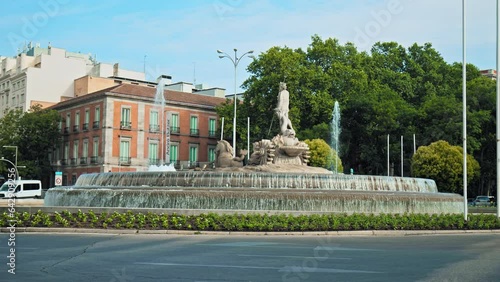 A close-up look at Cibeles Fountain in Madrid the Ca
capital of Spain. Neoclassical fountain depicting Cybele on a chariot pulled by 2 lions. photo