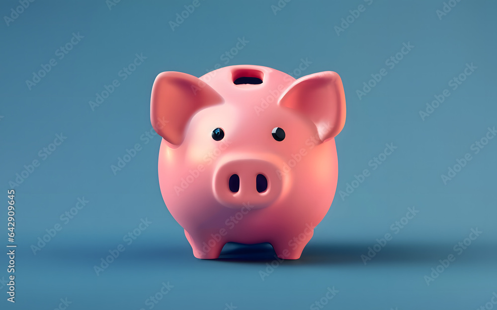 piggy bank on blue background. Saving investment banking concept.