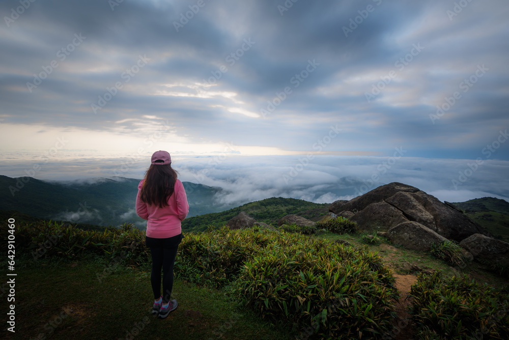 woman walking in the mountains