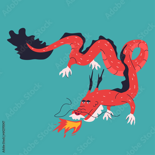 Vector illustration of Chinese red dragon.New year symbol 2024. T-shirt print  logo  poster  card  design template  tattoo idea.
