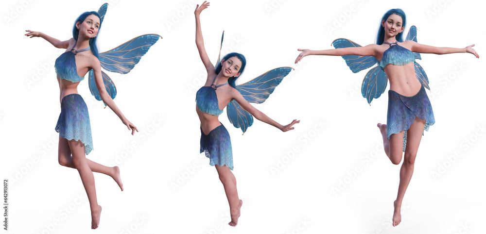 3d illustration rendering. Portrait of a fantasy fairy dancing set on white background. with clipping path 3d illustration rendering. Portrait of a fantasy fairy dancing set on white background. with clipping path