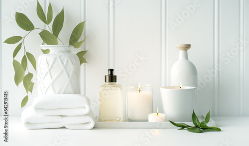 spa still life with candles and towel