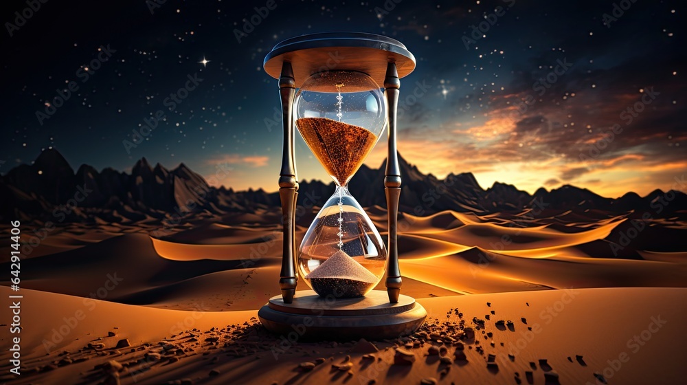 hourglass in desert - obrazy, fototapety, plakaty 