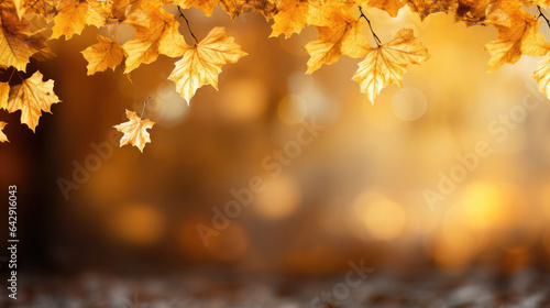 Autumn background with maple leaves and bokeh defocused lights. created by generative AI technology.