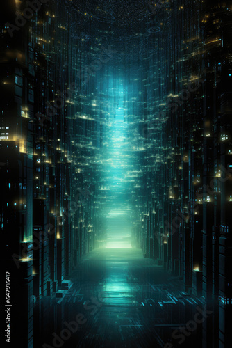 Futuristic corridor with glowing lights  3d render abstract background created by generative AI technology.