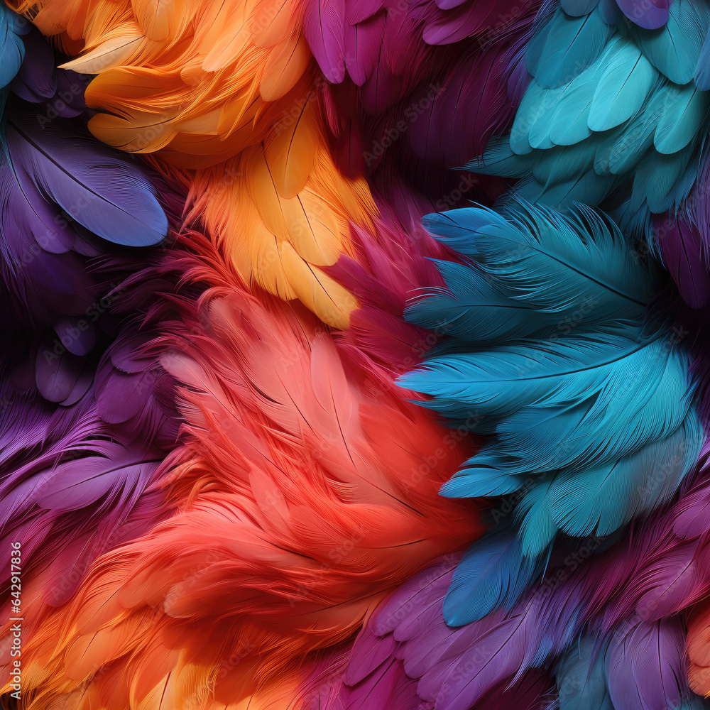 Obraz premium Colorful feathers, seamless repeat pattern