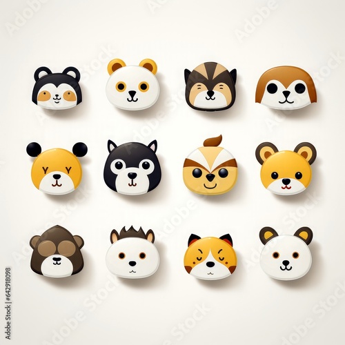 Set of animal faces  face emojis  stickers  emoticons cartoon funny mascot characters face set