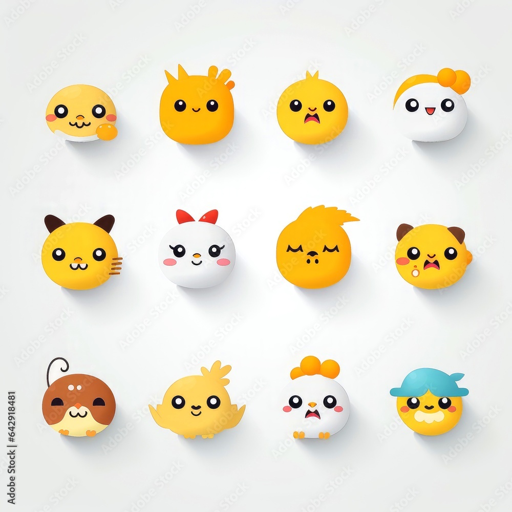 Set of animal faces, face emojis, stickers, emoticons,cartoon funny mascot characters face set Set of animal faces, face emojis, stickers, emoticons,cartoon funny mascot characters face set