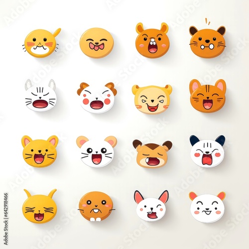 Set of animal faces  face emojis  stickers  emoticons cartoon funny mascot characters face set