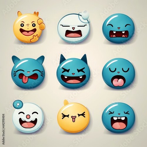 Set of animal faces, face emojis, stickers, emoticons,cartoon funny mascot characters face set