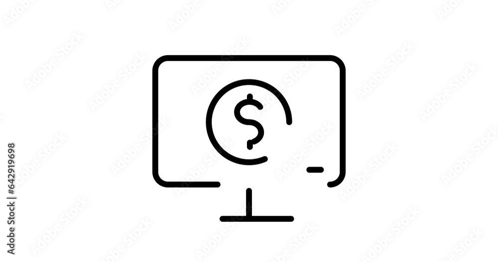 dollar coin on monitor animated outline icon on white background. dollar coin on monitor 4k video animation for web, mobile and ui design dollar coin on monitor animated outline icon on white background. dollar coin on monitor 4k video animation for web, mobile and ui design