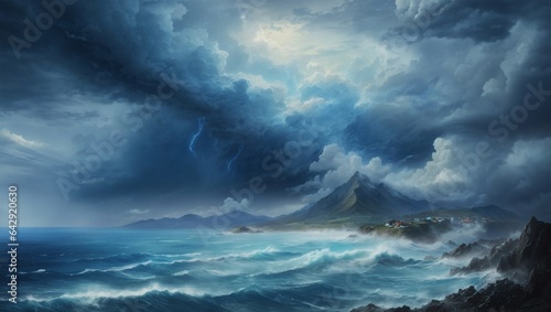  blue storm clouds over the sea