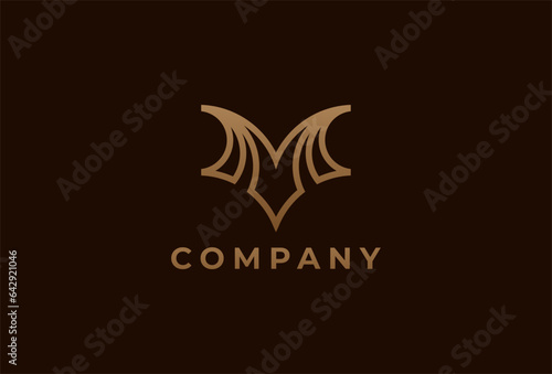 Initial M logo. Elegant Letter M  in gold color. usable for brand and business logos. flat design logo template element. vector illustration