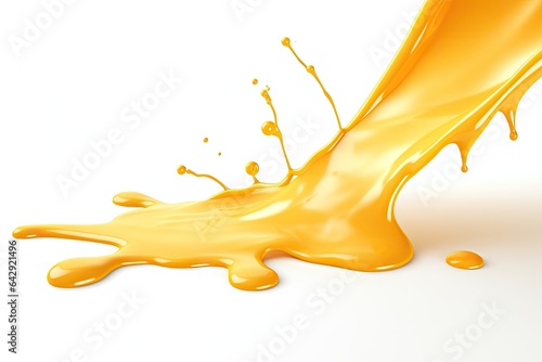 A bright yellow-orange puddle of melted cheese with a glossy texture on a white background. photo
