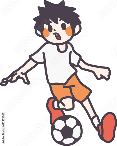 真剣にサッカーをしている男の子のカラーイラスト