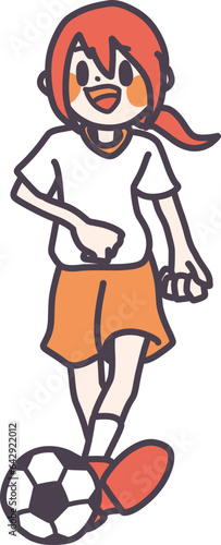 楽しそうにサッカーをしている女の子のカラーイラスト