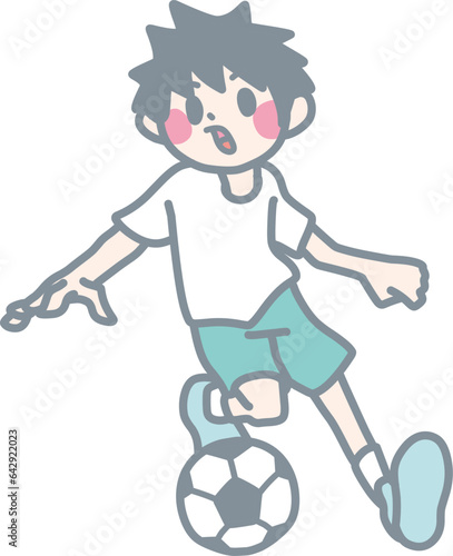 真剣にサッカーをしている男の子のカラーイラスト