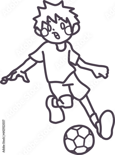 真剣にサッカーをしている男の子の線画