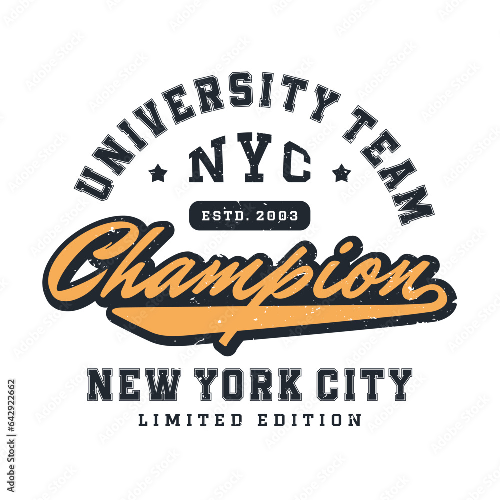 Naklejka premium New York, Brooklyn t-shirt design. T-shirt print design in American college style. Athletic typography for tee shirt print in university and college style. Vector