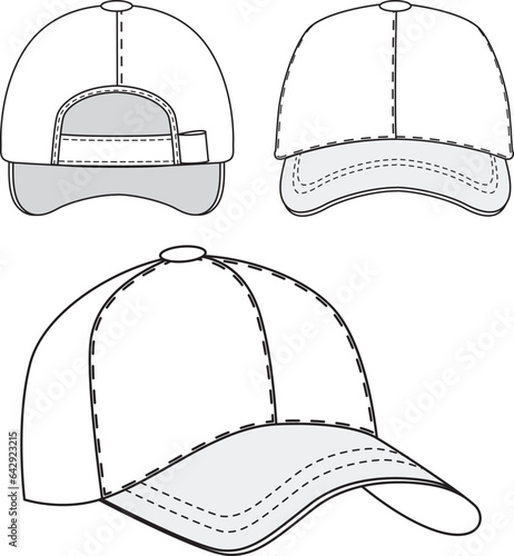 Baseball cap front and back view. Hat template