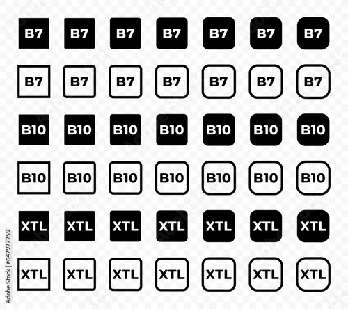 Marking of diesel fuel types: B7, B10, XTL vector design. Diesel type of fuel labeling in the square graphic design
