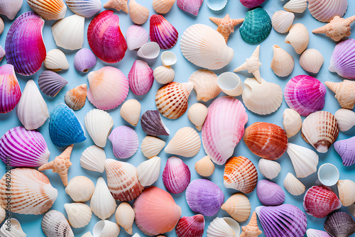 colorful seashells look lively neatly arranged on a lovely pastel background